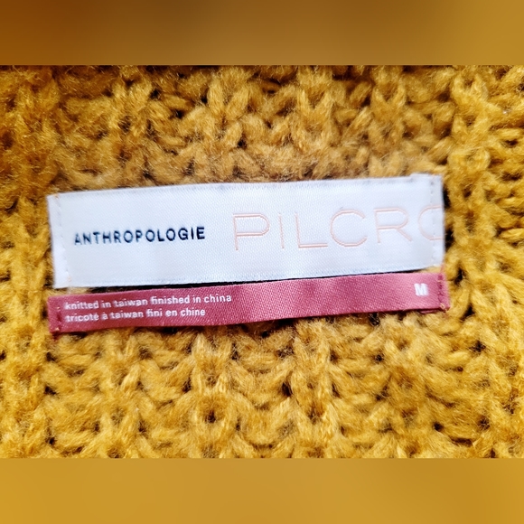 Anthropologie Pilcro Slouchy Oversized Sweater Devenne Pointelle Mustard Medium - Picture 7 of 16